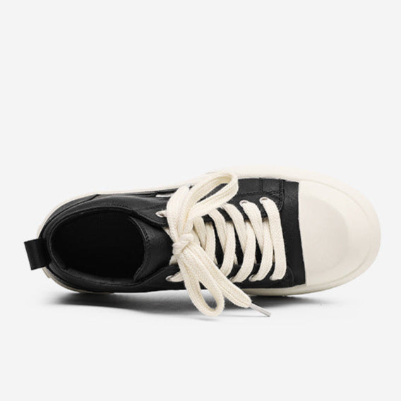 Platform faux leather sneakers black round toe chunky sole skater shoes grunge punk trainers