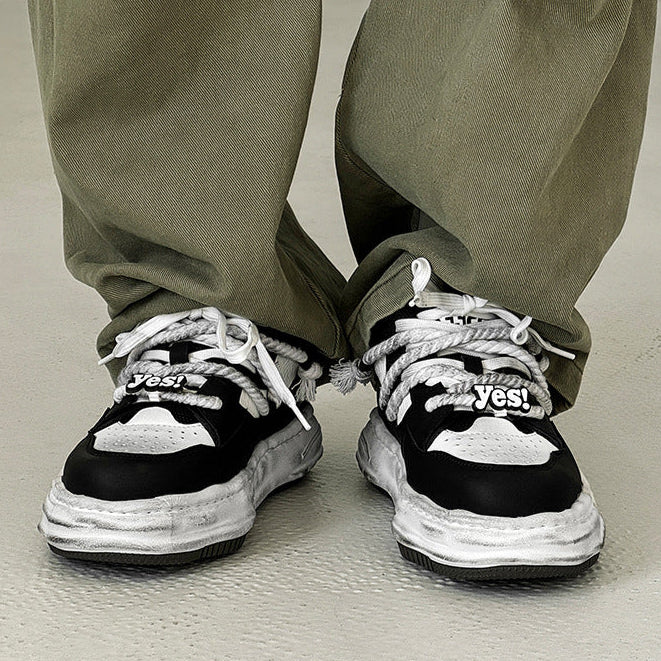 Melted platform sneakers black round toe chunky skater shoes grunge hip-hop trainers