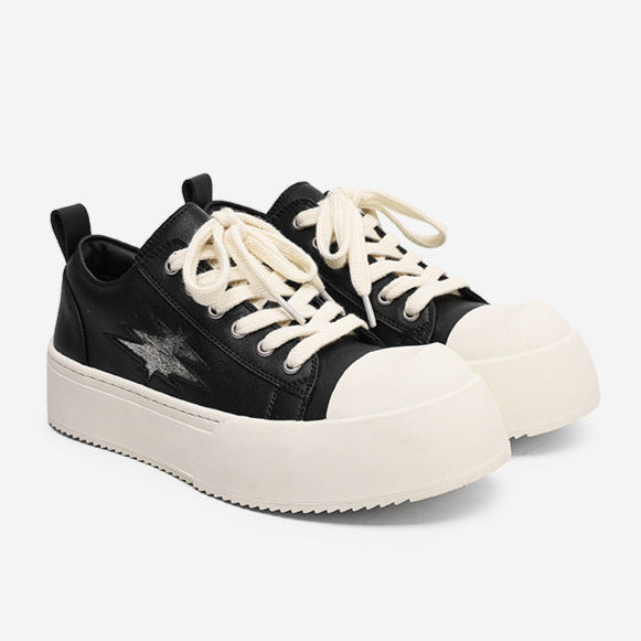 Platform faux leather sneakers black round toe chunky sole skater shoes grunge punk trainers
