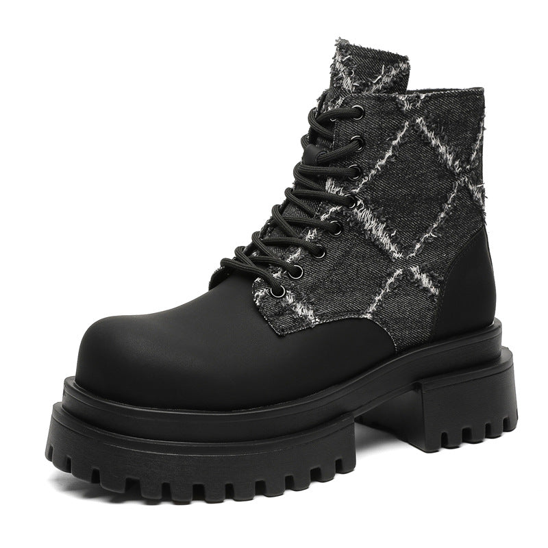 Utility denim finish boots black tractor platform catwalk shoes big sole grunge punk trainers 90s style