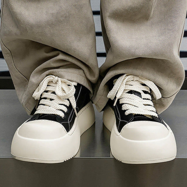 Platform gothic sneakers black faux leather round toe chunky sole skater shoes grunge punk trainers