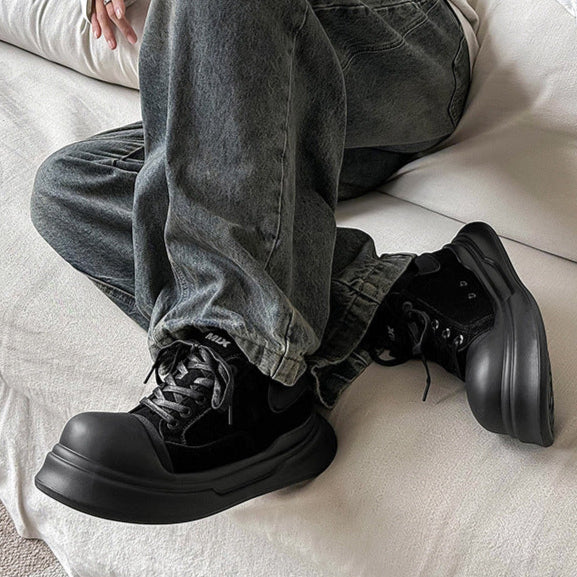 Chunky platform high tops black punk sneakers grunge shoes hip-hop trainers 00s style