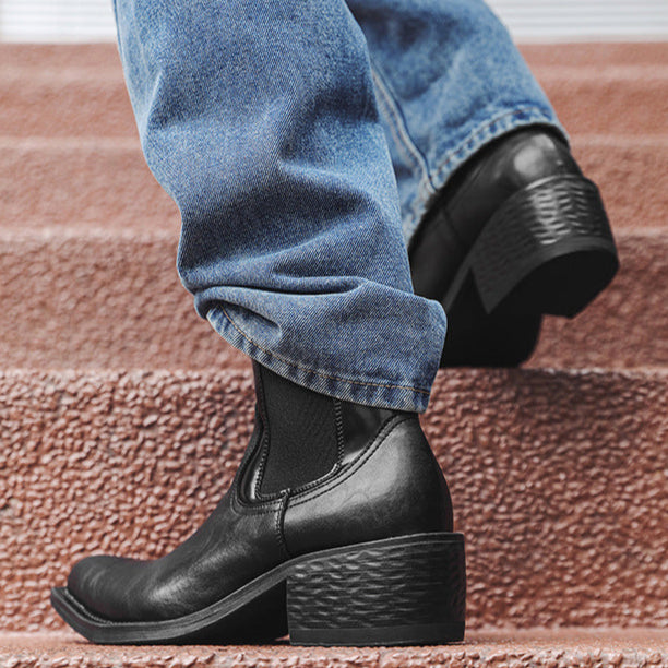 J toe unisex boots faux leather cowboy shoes high heel pointy toe Chelsea boot