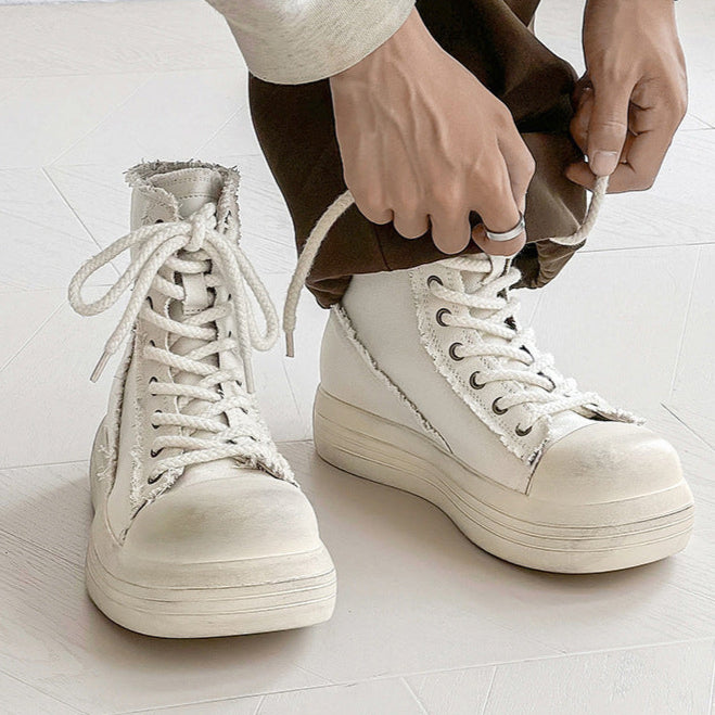 Platform denim boots white platform catwalk jean shoes big sole grunge punk trainers 00s style