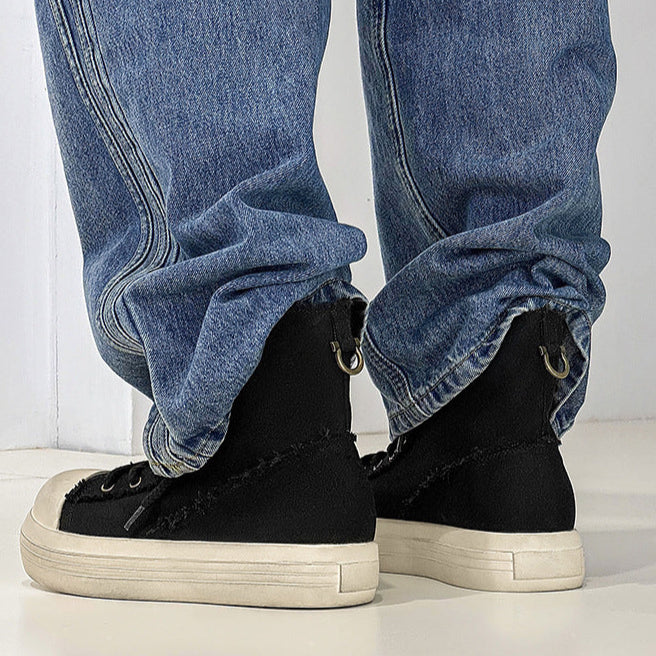 Platform denim boots white platform catwalk jean shoes big sole grunge punk trainers 00s style