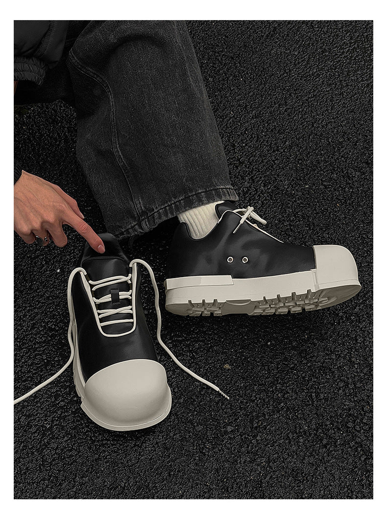 Platform gothic shoes black round toe chunky sole skater sneakers grunge punk faux leather trainers