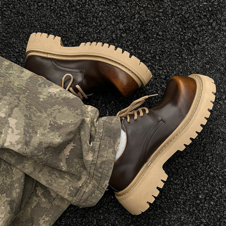 Gradient Derby shoes black chunky sole brogues faux leather catwalk shoes grunge fashion boots