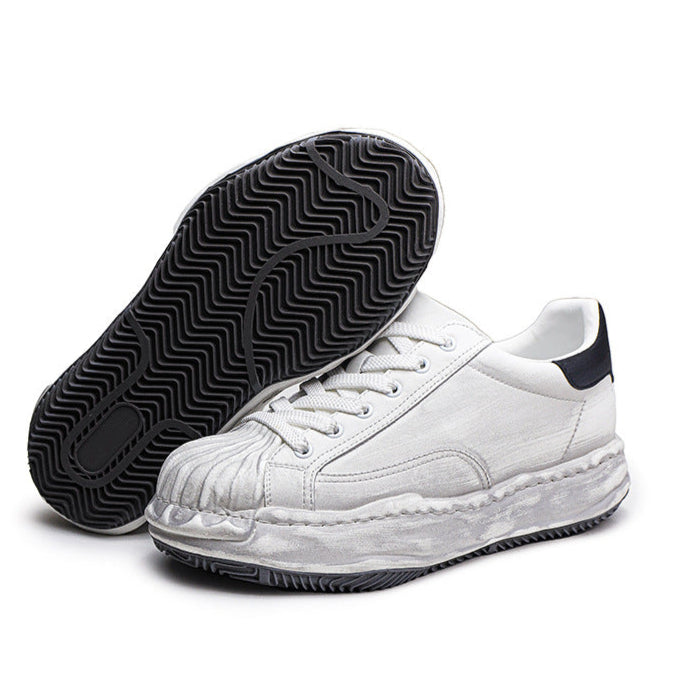 Oil wash melted platform sneakers black round toe chunky skater shoes grunge rapper trainers