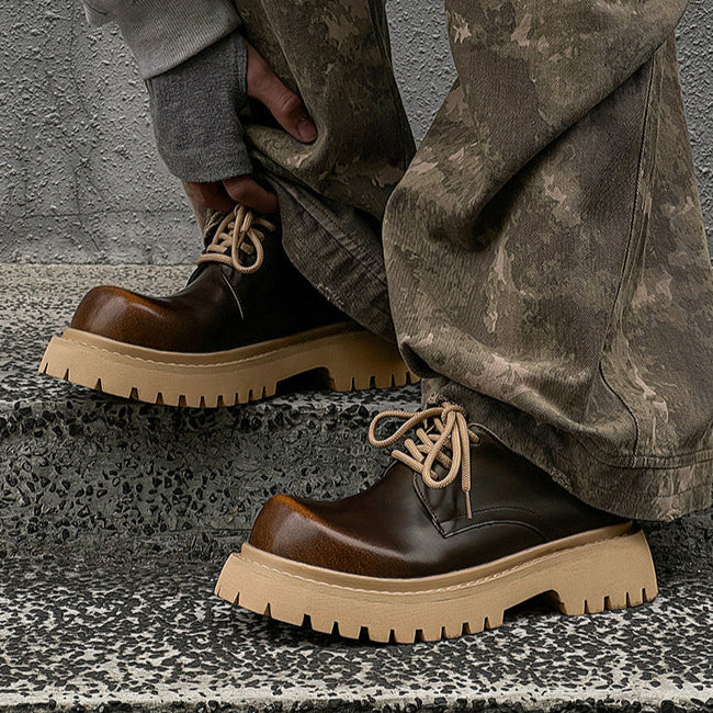 Gradient Derby shoes black chunky sole brogues faux leather catwalk shoes grunge fashion boots