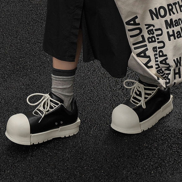 Platform gothic shoes black round toe chunky sole skater sneakers grunge punk faux leather trainers