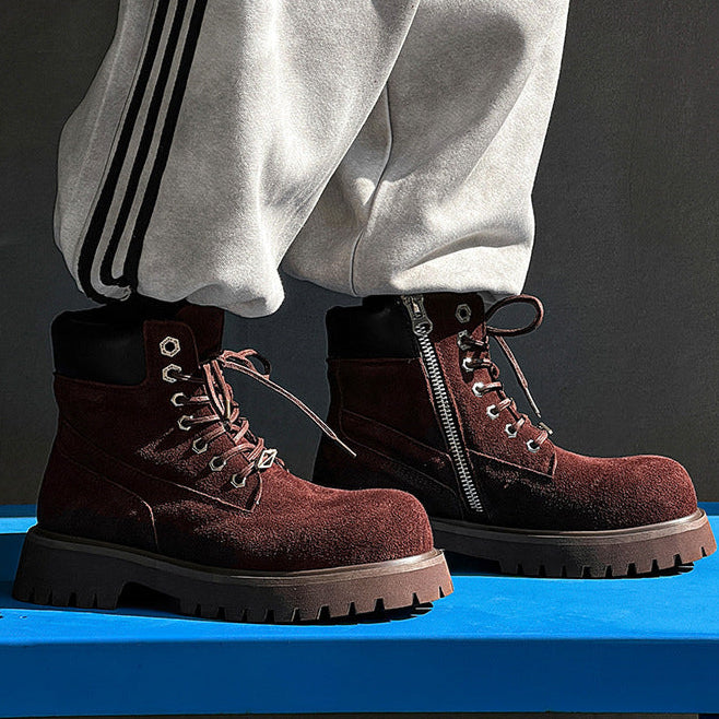 Grunge work boots burgundy suede hiking shoes mountain trainers