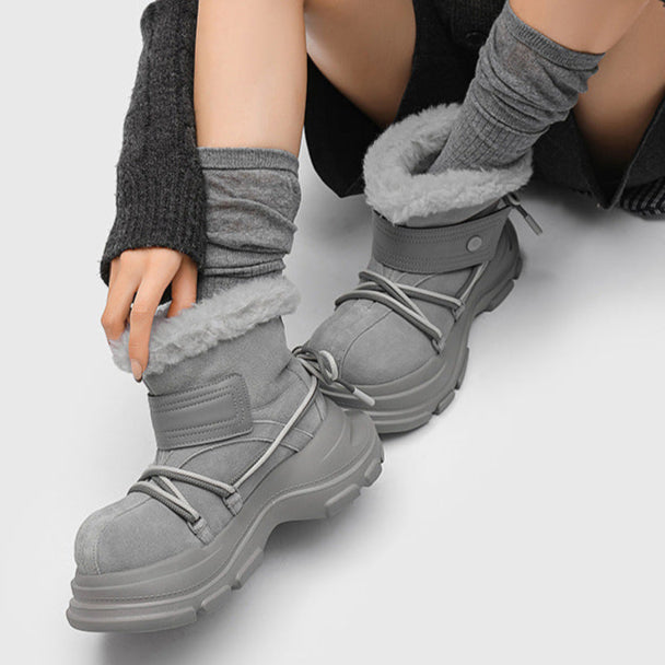 Fluffy lining winter boots brown edgy platform mountain trainers grunge retro skiing shoes