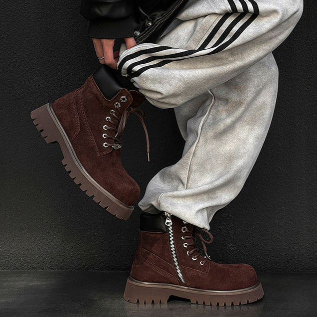 Grunge work boots burgundy suede hiking shoes mountain trainers