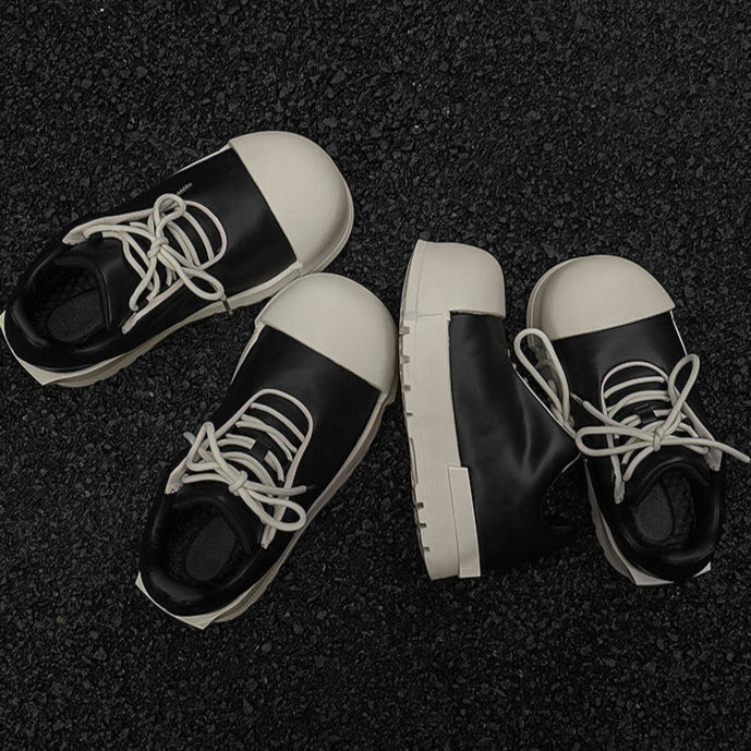 Platform gothic shoes black round toe chunky sole skater sneakers grunge punk faux leather trainers