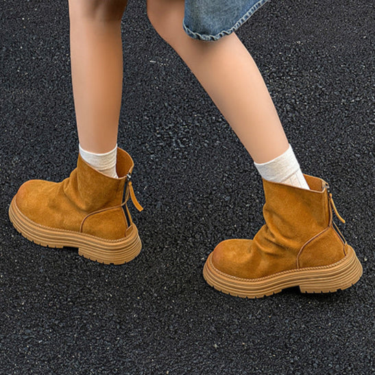 Wrinkled faux suede boots black tractor sole slip on ankle shoes hiking shoes edgy work trainers