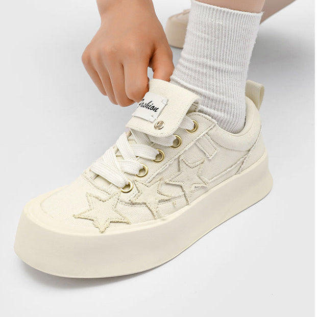 Star patchwork denim sneakers black denim shoes chunky sole hip-hop trainers 00s style