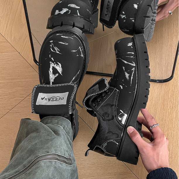 Paint splatter boots black tractor platform ankle shoes high sole hiking shoes edgy catwalk trainers