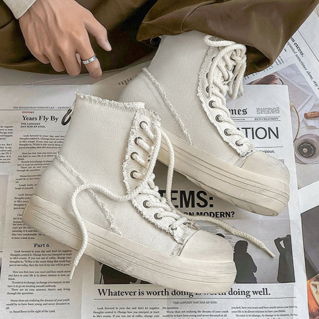 Platform denim boots white platform catwalk jean shoes big sole grunge punk trainers 00s style