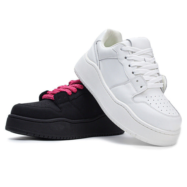 Chunky platform high tops black rave sneakers pink laces grunge shoes hip-hop trainers 00s style