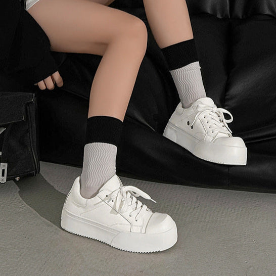 Chunky platform high tops white faux leather sneakers grunge shoes hip-hop trainers 00s style