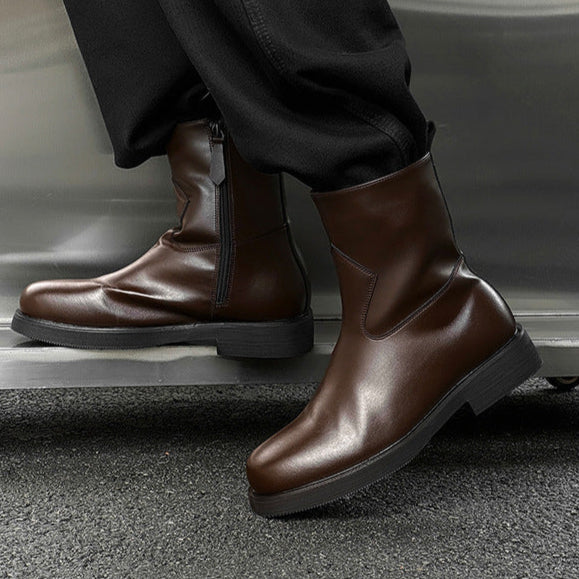 Square toe retro ankle boots brown low sole mountain shoes 00s grunge style