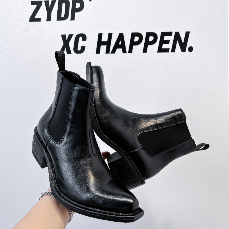 J toe unisex boots faux leather cowboy shoes high heel pointy catwalk Chelsea boot