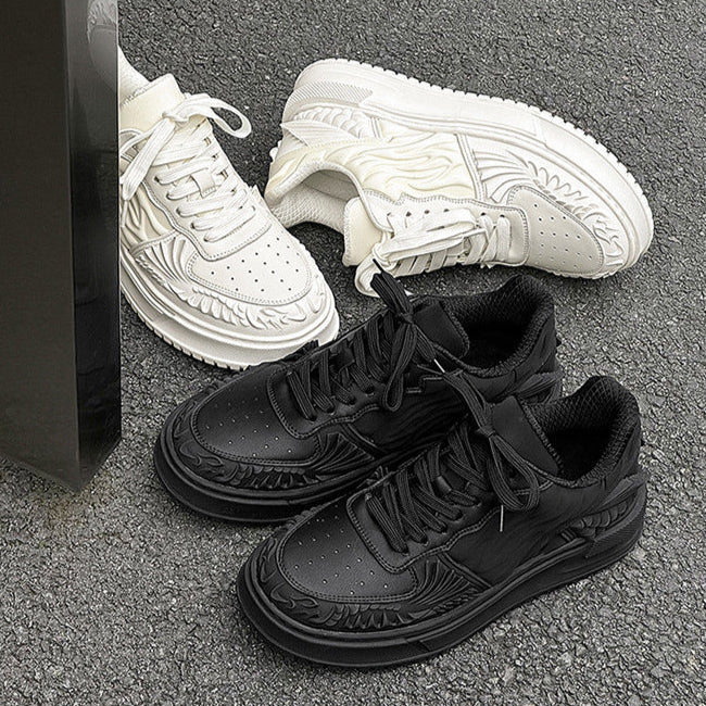 Dragon sneakers white 3D printed Japanese trainers chunky sole skater shoes