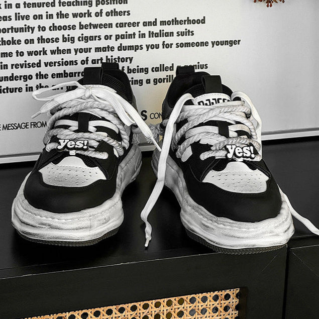 Melted platform sneakers black round toe chunky skater shoes grunge hip-hop trainers