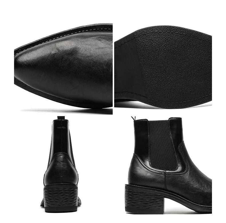 J toe unisex boots faux leather cowboy shoes high heel pointy toe Chelsea boot