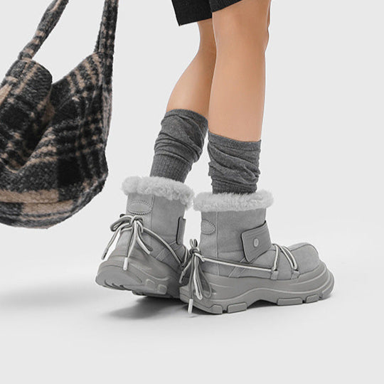 Fluffy lining winter boots brown edgy platform mountain trainers grunge retro skiing shoes