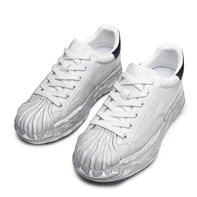 Oil wash melted platform sneakers black round toe chunky skater shoes grunge rapper trainers