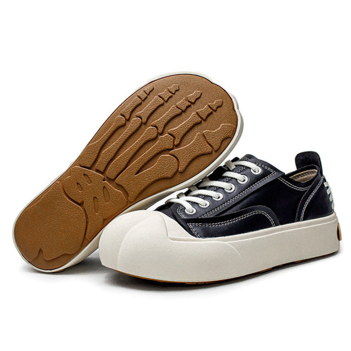 Platform faux leather sneakers grey futuristic round toe chunky sole skater shoes grunge punk trainers