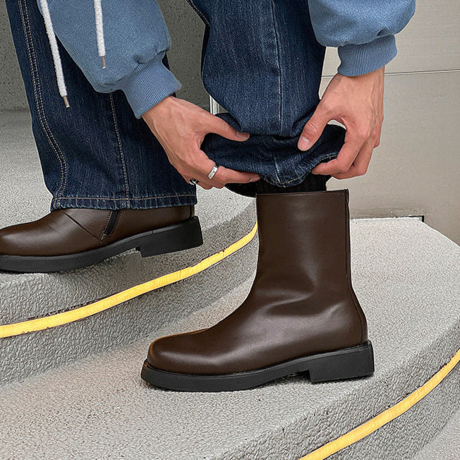 Retro hunter boots brown low sole mountain shoes 00s grunge style faux leather