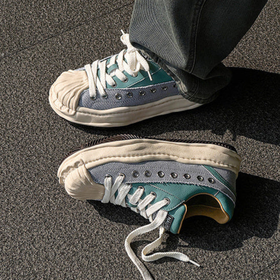 Melted platform sneakers orange round toe chunky skater shoes grunge rapper trainers