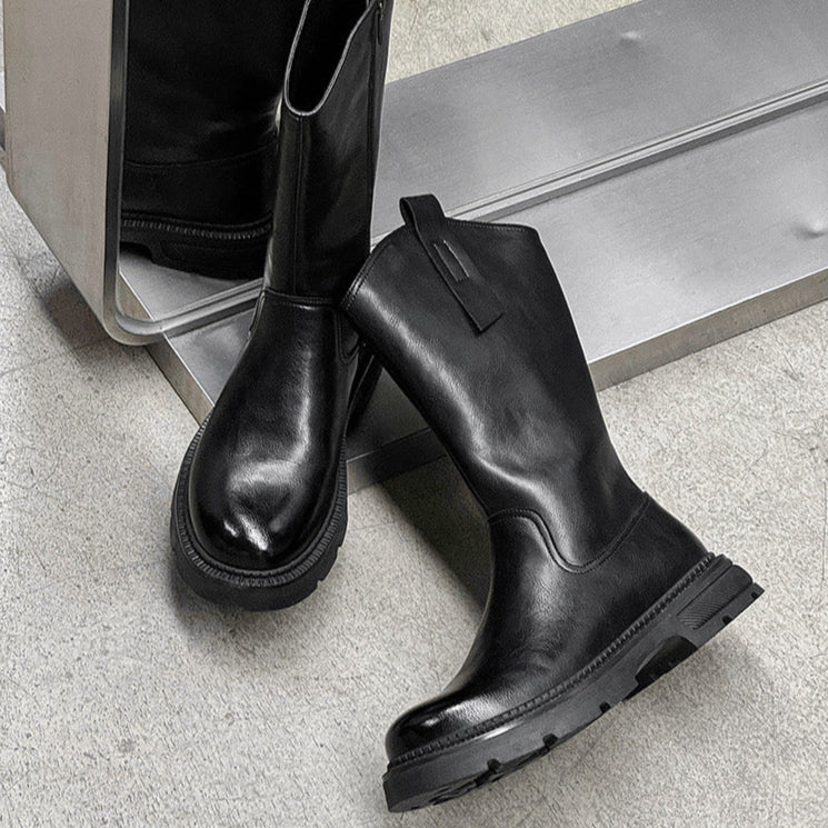 Retro hunter boots black low sole mountain shoes 00s grunge catwalk style faux leather