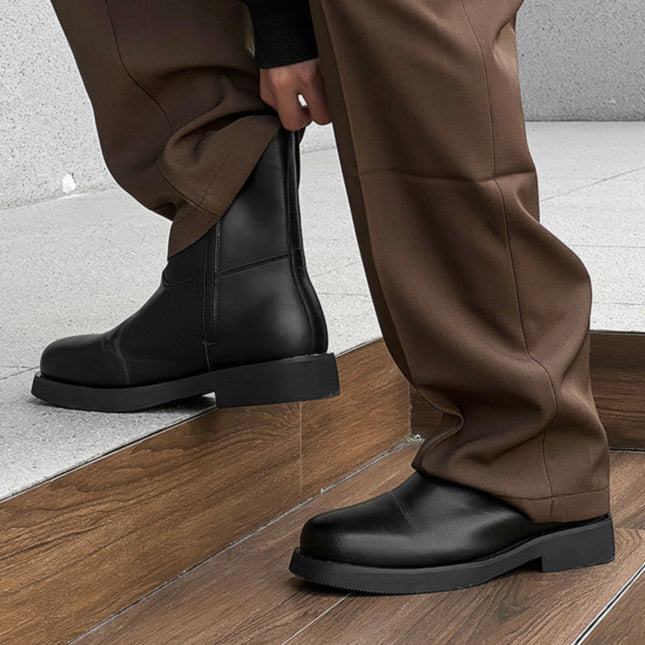 Square toe retro ankle boots black low sole mountain shoes 00s grunge style