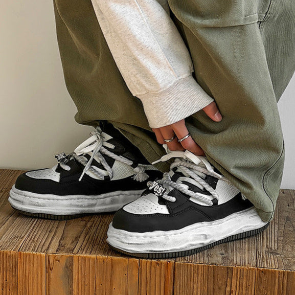 Melted platform sneakers black round toe chunky skater shoes grunge hip-hop trainers