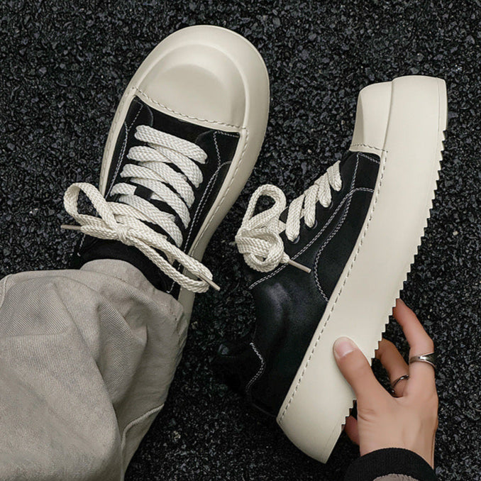 Platform gothic sneakers black faux leather round toe chunky sole skater shoes grunge punk trainers