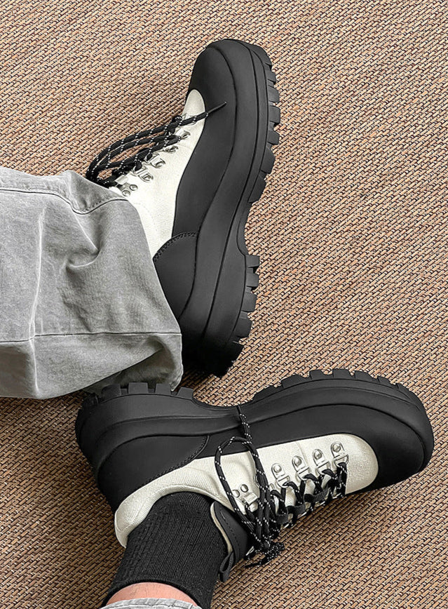 Hiking style boots white black mountain climbing grunge retro skiing fashion shoes