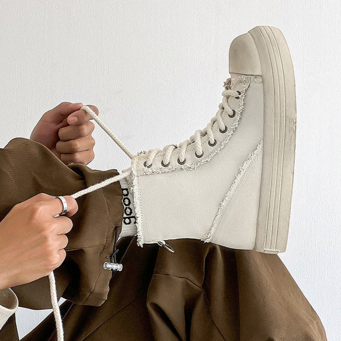 Platform denim boots white platform catwalk jean shoes big sole grunge punk trainers 00s style