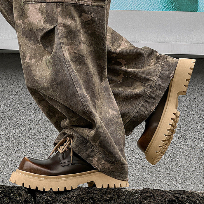 Gradient Derby shoes black chunky sole brogues faux leather catwalk shoes grunge fashion boots