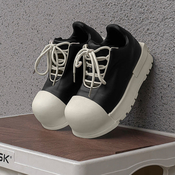 Platform gothic shoes black round toe chunky sole skater sneakers grunge punk faux leather trainers