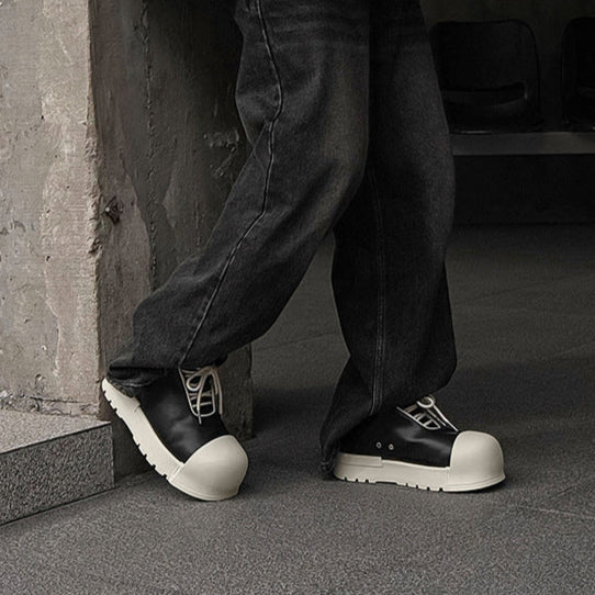 Platform gothic shoes black round toe chunky sole skater sneakers grunge punk faux leather trainers