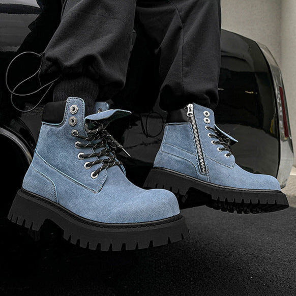 Grunge work boots blue suede feel hiking shoes catwalk mountain trainers