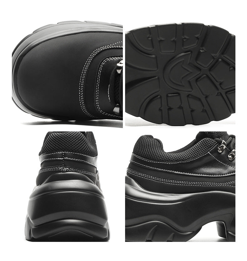 Round toe platform shoes black tractor sole punk rocker trainers 90s style grunge sneakers