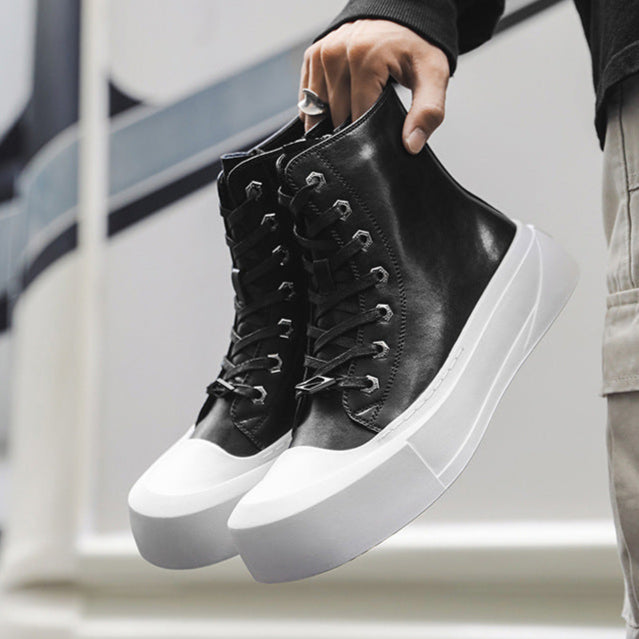 Chunky platform high tops black white raver sneakers grunge shoes skater trainers 00s style