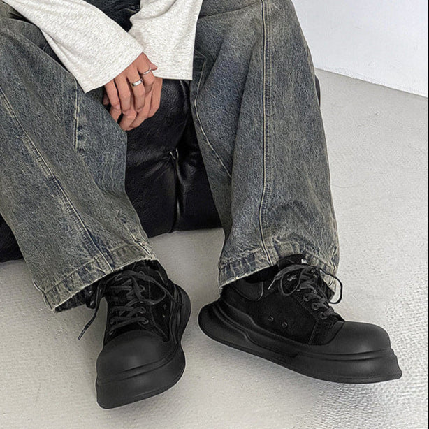 Chunky platform high tops black punk sneakers grunge shoes hip-hop trainers 00s style