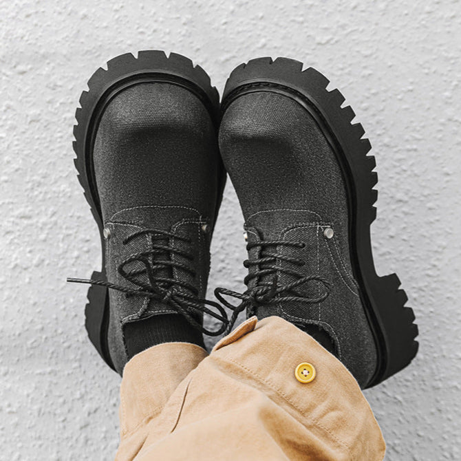 Denim Derby shoes off white round toe denim boots grunge tractor sole casual trainers platform sneakers