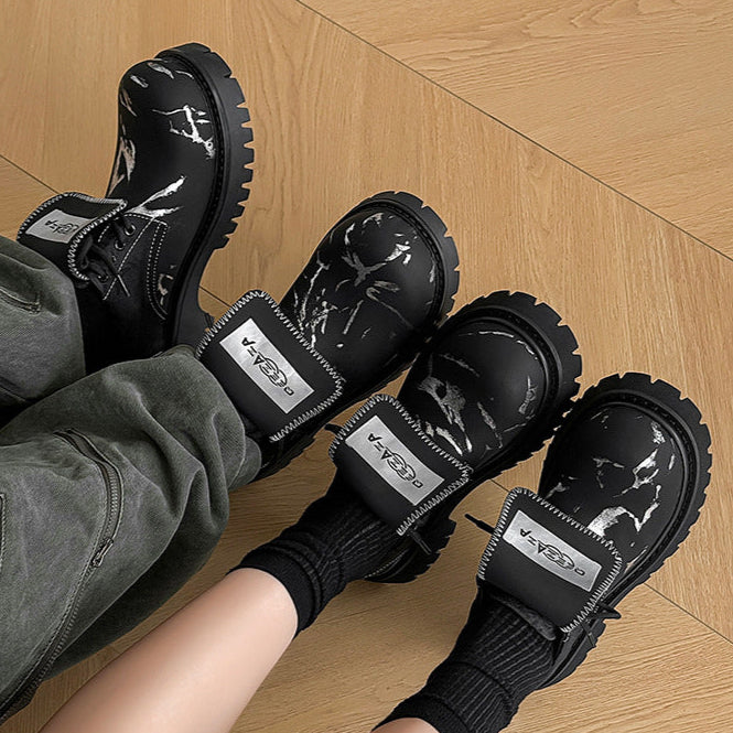 Paint splatter boots black tractor platform ankle shoes high sole hiking shoes edgy catwalk trainers