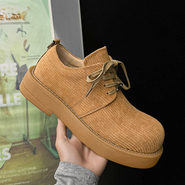 Velvet finish Derby shoes brown textured chunky sole brogues catwalk shoes preppy fashion